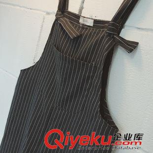 網店爆款 韓國學院風2015秋季新款簡單ulzzang豎條紋寬版打結背帶褲長褲原始圖片3