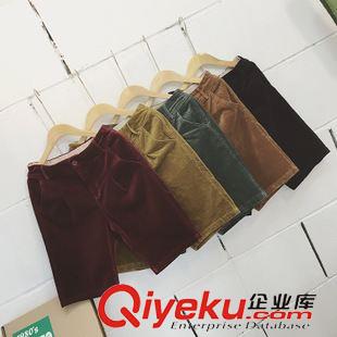 10.12NEW 日式日單簡(jiǎn)約風(fēng)復(fù)古松緊腰燈芯絨純色寬版哈倫大碼靴褲5分褲原始圖片2