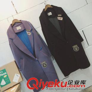 10.3NEW 秋冬新款韩国中长款徽章贴布太空棉棒球服宽松BF风衣茧型大衣外套