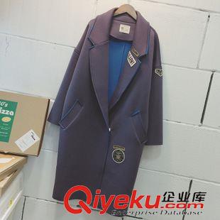 10.3NEW 秋冬新款韩国中长款徽章贴布太空棉棒球服宽松BF风衣茧型大衣外套