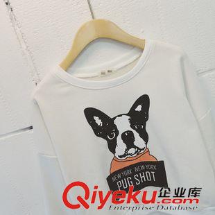 9.24NEW 2015秋季新款女裝熱賣(mài)爆款簡(jiǎn)約小狗卡通圖案短款高腰圓領(lǐng)衛(wèi)衣批發(fā)原始圖片3