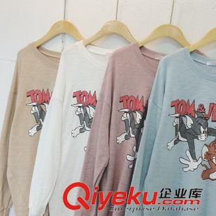 9.23NEW 2015秋季新款韓國(guó)寬版貓抓老鼠印花水洗毛圈棉中長(zhǎng)款圓領(lǐng)寬版衛(wèi)衣原始圖片2
