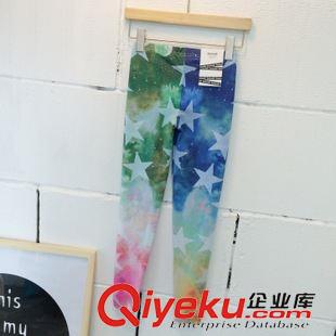 9.23NEW 2015秋季新款韓國代購?fù)顄lzzang跑步打底炫彩五角星抓絨打底褲原始圖片2