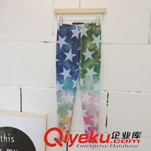 9.23NEW 2015秋季新款韓國代購?fù)顄lzzang跑步打底炫彩五角星抓絨打底褲原始圖片3