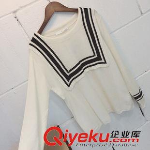 9.22NEW 韓國(guó)學(xué)院風(fēng)秋季新款2015熱賣(mài)海軍風(fēng)領(lǐng)撞色百搭針織套頭上衣女裝原始圖片3