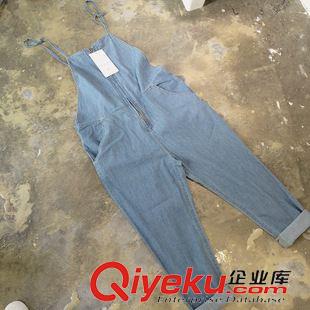 9.21NEW 2015秋季新款熱賣時尚個性雜志款拉鏈吊帶水洗牛仔棉背帶褲女裝原始圖片2