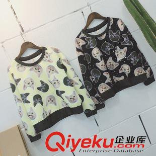 9.21NEW 2015秋季新款女裝時尚熱賣小貓圖案可愛圓領長袖套頭衛衣2色批發