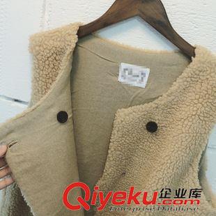 9.19NEW 韓國(guó)冬季新款東大門2015時(shí)尚百搭簡(jiǎn)約雙排扣羊羔毛中長(zhǎng)保暖馬甲原始圖片2