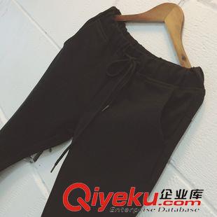 9.16NEW 秋季新款2015簡(jiǎn)約風(fēng)黑色抽繩松緊腰顯瘦羅馬面料加厚休閑褲女式