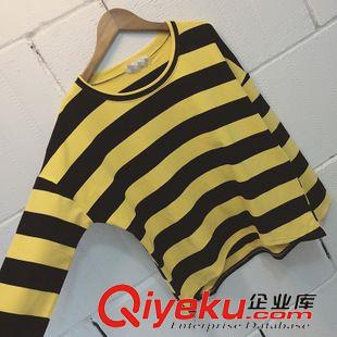 9.16NEW 韓國東大門秋季新款2015簡約時尚海軍風(fēng)寬條紋圓領(lǐng)棉質(zhì)長袖T恤