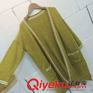 9.14NEW 韓國定制面料2015秋冬新款簡約風(fēng)棒球領(lǐng)羊絨口袋中長款毛衣開衫原始圖片3