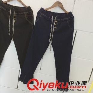 9.07NEW 日式文藝森女系復(fù)古單排銅扣抽繩收腰哈倫休閑牛仔褲長(zhǎng)褲女式新原始圖片2