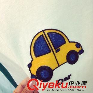9.04NEW 日式日單秋季新款可愛(ài)卡通字母汽車植絨插肩袖撞色純棉長(zhǎng)袖T恤女原始圖片2