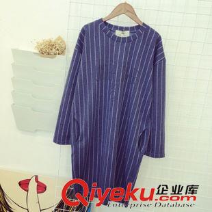 8.15NEW 韓國代購東大門同款秋冬新款英文豎條紋顯瘦中長圓領(lǐng)女衛(wèi)衣批發(fā)原始圖片3