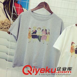 7.31NEW 2015韓國(guó)訂單可愛(ài)印花聚餐棉質(zhì)短袖短款寬松T恤2色  WZM573007