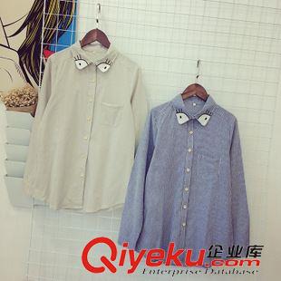 7.31NEW 2015秋季新款日式大眼刺繡翻領(lǐng)豎條紋長(zhǎng)袖開衫襯衫  WZM573008