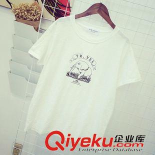 7.29NEW 韓國東大門 基本款大象印花竹節棉圓領短袖寬版休閑T恤 批發原始圖片3