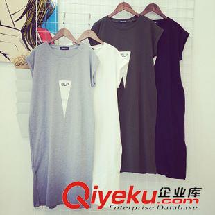 7.29NEW 韓國東大門官網款新品BLP刺繡三角形印花卷邊袖開叉長款顯瘦女T恤