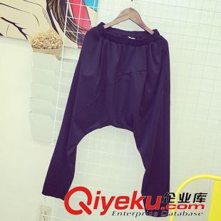 7.29NEW 歐美風時尚簡約黑色2015秋冬新款不規則設計線條掉檔垮褲