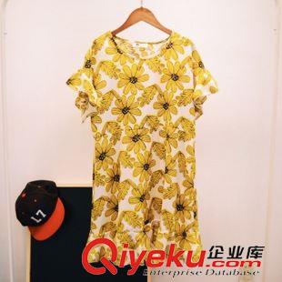 7.16NEW 韓國夏季新品推薦超美麗黃色大花朵顯瘦荷葉擺裙氣質(zhì)短袖連衣裙