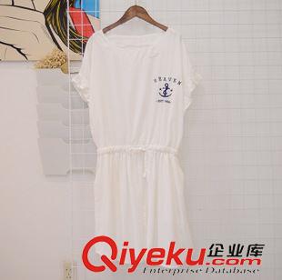 7.7NEW 日單文藝海貓銅氨絲棉舒適松緊腰抽繩收腰荷葉袖寬版純色連衣裙原始圖片2