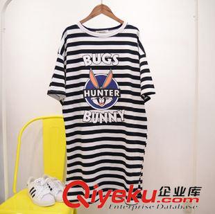 7.5NEW 韓國東大門同款bugs兔子圖案條紋顯瘦寬松休閑長款T恤3色原始圖片2