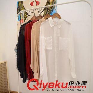 雪紡衫/蕾絲衫 美國代購American Apparel/AA純色長袖雪紡寬松ts襯衣防曬罩衫