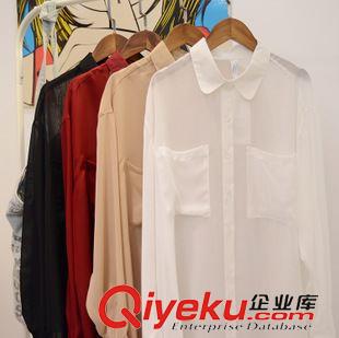 雪紡衫/蕾絲衫 美國代購American Apparel/AA純色長袖雪紡寬松ts襯衣防曬罩衫