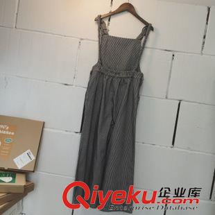 背帶褲 日式日單軟妹學院風原宿2015秋季新款豎條辮子闊腿背帶褲寬版女原始圖片2