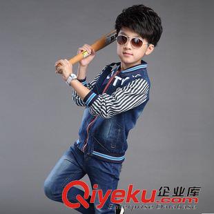 男童牛仔外套專區(qū) 童裝2015新款秋裝男童牛仔外套條紋圓領(lǐng)兒童上衣服中大童夾克衫原始圖片2