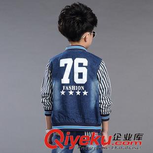 男童牛仔外套專區(qū) 童裝2015新款秋裝男童牛仔外套條紋圓領(lǐng)兒童上衣服中大童夾克衫原始圖片3