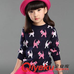 女童靚麗套裙 2015秋季新款毛衣甜美卡通小狗鉤花針織套裙女童毛衣兒童開(kāi)衫套裙原始圖片3