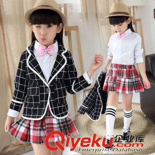 女童靚麗套裙 2015女童秋款英倫風學院風校服小學生長袖校服套裝格子西裝三件套原始圖片3