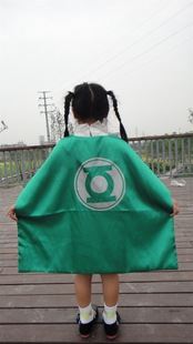 店長推薦 廠家直營游戲服生日派對綠燈俠綠色兒童披風眼罩色丁套裝雙層披風原始圖片3