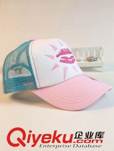 網帽 嘴唇印花網帽三色撞色網帽五頁頂網球帽簡約百搭夏天男女潮流帽子原始圖片2