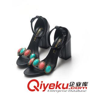 涼鞋 cyber 外貿(mào)純手工水鉆外貿(mào)時(shí)尚韓國(guó)一字帶粗跟搭扣繞腳高跟鞋涼鞋原始圖片3