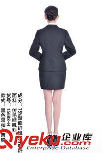 職業(yè)套裝 定制供應(yīng) 2015新款仿毛嗶嘰料黑色女西服 雙扣女西裝裙 三件套原始圖片3