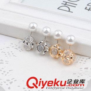 網(wǎng)絡(luò)爆款耳釘 偶像來了謝娜同款雙面珍珠耳釘時尚鉆石耳環(huán)耳夾 一件代發(fā)原始圖片2