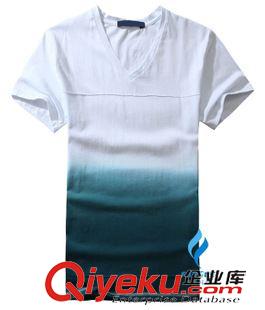 熱轉(zhuǎn)印t恤   定做專區(qū) 夏裝新男裝短袖t恤 韓版修身男士v領(lǐng)個(gè)性t恤 爆款漸變純棉短袖t恤原始圖片2