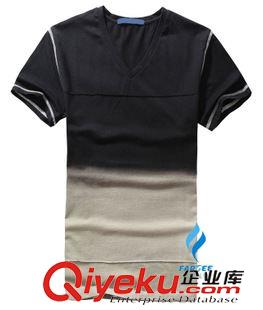 熱轉(zhuǎn)印t恤   定做專區(qū) 夏裝新男裝短袖t恤 韓版修身男士v領(lǐng)個(gè)性t恤 爆款漸變純棉短袖t恤原始圖片3