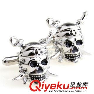 骷髏 【袖扣現貨 外貿袖扣】袖扣-銀色骷髏袖扣 AE6704 金屬工藝原始圖片2