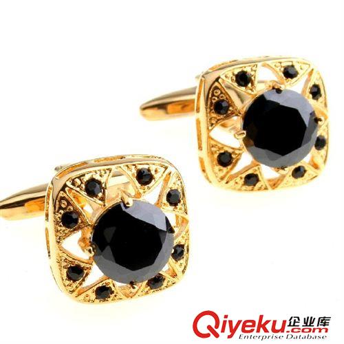 水晶 【袖扣工廠 小額混批】黑色水晶袖扣 AE6539 鑲嵌工藝原始圖片2