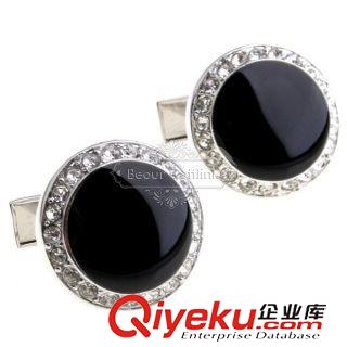 水晶 【袖扣現(xiàn)貨】袖扣-黑色貓眼石袖扣 AE6483 鑲嵌工藝原始圖片2