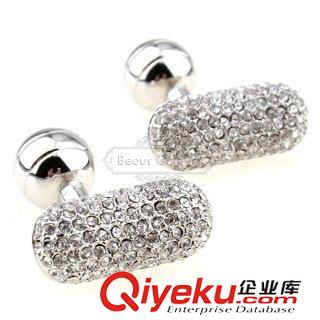 水晶 【袖扣混批 袖扣】袖扣-銀色橢圓袖扣 AE6997 鑲嵌工藝原始圖片2