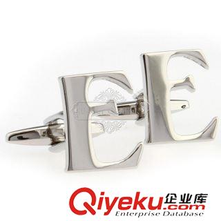 字母数字 【合金袖扣 袖扣批发】银色 字母“E”袖扣 AE0256 金属工艺