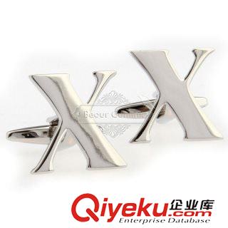 字母數字 【廣州袖扣 外貿袖扣】銀色 字母X袖扣 AE0270 金屬光面