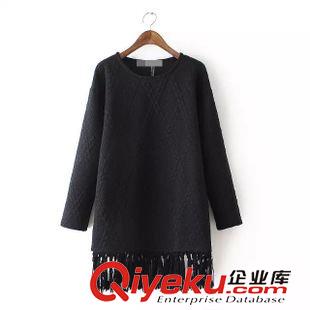 ★10月13號新款更新 2015秋冬新款韓版幾何立體花紋下擺流蘇修身打底裙連衣裙 女原始圖片2