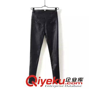 ★10月13號(hào)新款更新 韓版秋季新款 時(shí)尚韓范五?？奂咏q修身高腰PU皮小腳褲長(zhǎng)褲原始圖片2