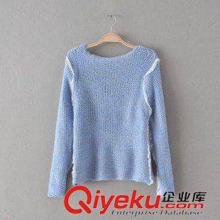 ★10月11號(hào)新款更新 2015秋冬新款韓版木耳邊藍(lán)色針織毛衣寬松圓領(lǐng)長袖套頭衫 女原始圖片2