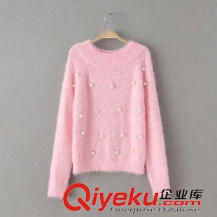 ★10月11號(hào)新款更新 2015秋冬新款韓版木耳邊藍(lán)色針織毛衣寬松圓領(lǐng)長袖套頭衫 女